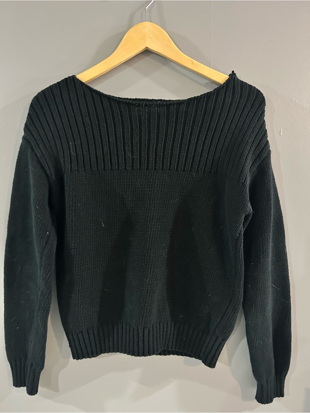 Lucky Brand Black Off-the-Shoulder Ribbed Yoke Sweater